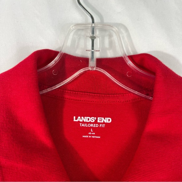 Lands End Tailored Fit Red & Navy Blue Palm Tree Embroidered Polo Shirt Large L - Picture 3 of 4